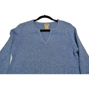 L.L.Bean Cotton Knit V-Neck Sweater Tunic Top Women's Medium Blue Soft‎ Warm